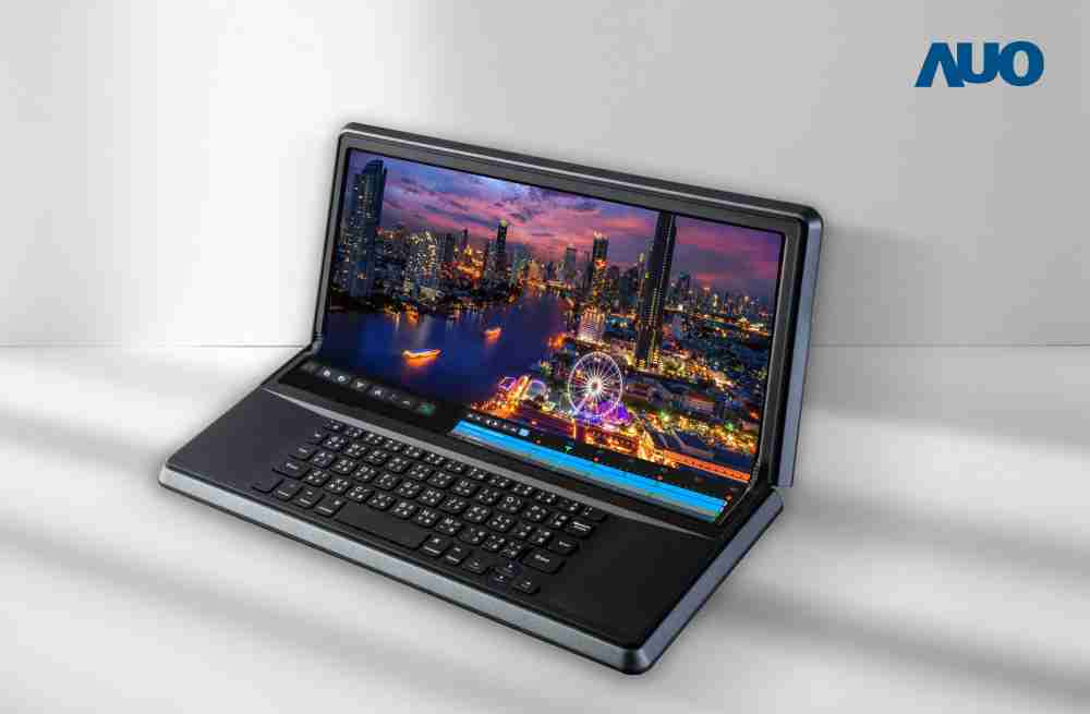 传奇国际14.6吋Micro LED折迭显示屏幕，，搭配半径4mm的弯折绞炼，，，，以及高画素、、、高亮度、、、、高对比度的显示技术特点，，，，即便在大视角下仍保有绝佳色相与亮度