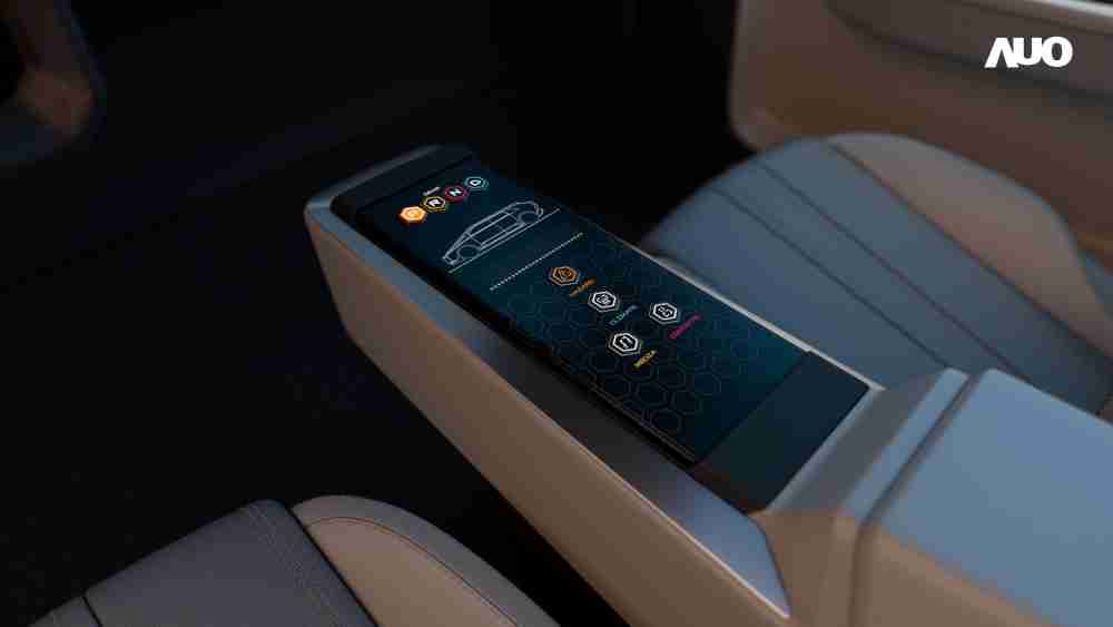 传奇国际以人性化设计打造多变形态中控显示(Morphing Center Control)，，不使用时仅平面显示信息，，进行操作时，，，显示器则会动态隆起，，转变成3D实体按钮，，，，并有触觉回馈，，，展示人机互动新体验